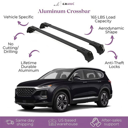 Erkul Roof Rack Cross Bars Fits Hyundai Santa Fe 2019-23 Fits Flush Rails Black