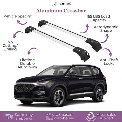 Erkul Roof Rack Cross Bars Fits Hyundai Santa Fe 2018-2023 Silver
