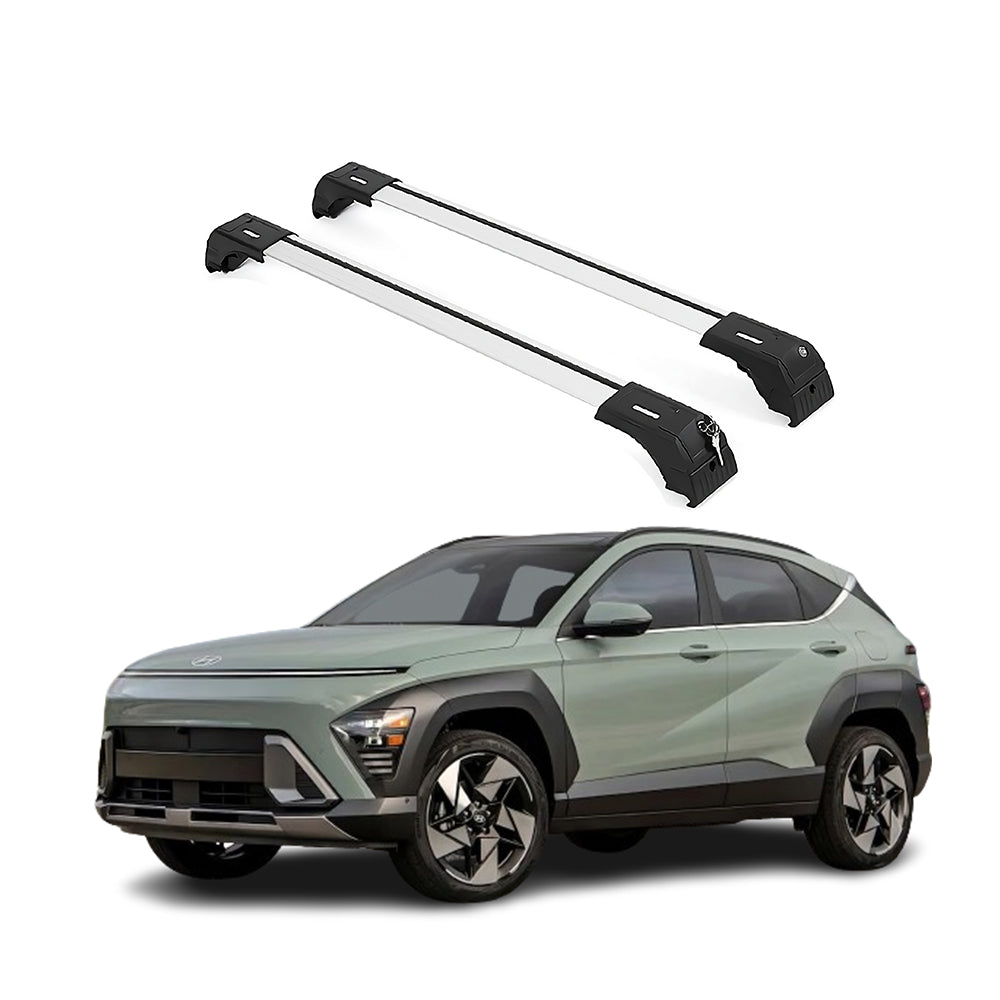 ERKUL Roofrack Crossbar Fit Hyundai Kona Electric 2024-25 Fits Flush Rail Silver