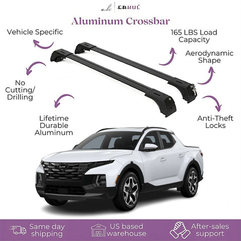 ERKUL Roof Rack Cross Bars for Hyundai Santa Cruz 2022-2024 | Anti-Theft Lock Aluminum Crossbars for Rooftop Cargo Carrier Luggage Kayak Canoe Bike | Black