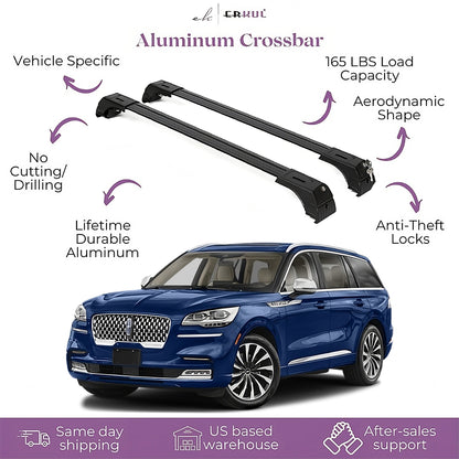 ERKUL Roof Rack Crossbars Fit Lincoln Aviator 2020-2025 Fits Flush Rails Black