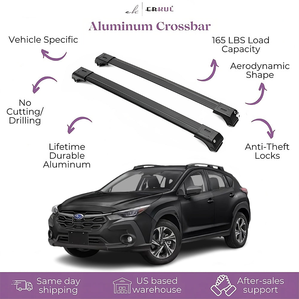 ERKUL Roof Rack Cross Bars Fits Subaru Crosstrek 2024-25 Fits Raised Rails Black