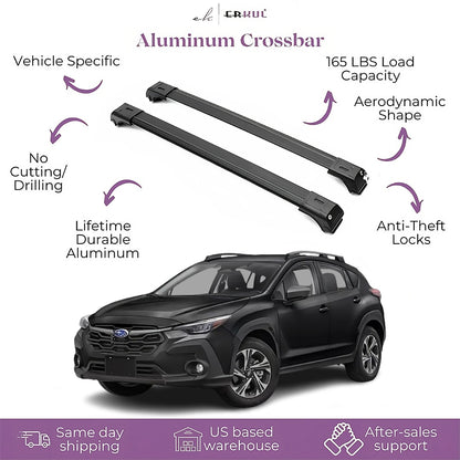 ERKUL Roof Rack Cross Bars Fits Subaru Crosstrek 2024-25 Fits Raised Rails Black