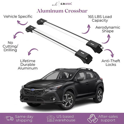 ERKUL Roof Rack Cross Bars Fit Subaru Crosstrek 2024-25 Fits Raised Rails Silver