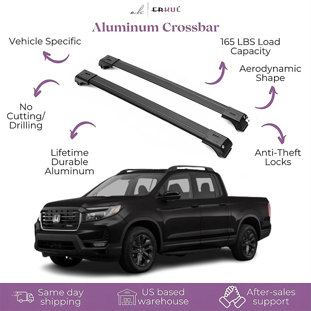 ERKUL Roof Rack Cross Bar Fit Honda Ridgeline 2017-2025 Fits Raised Rails Black