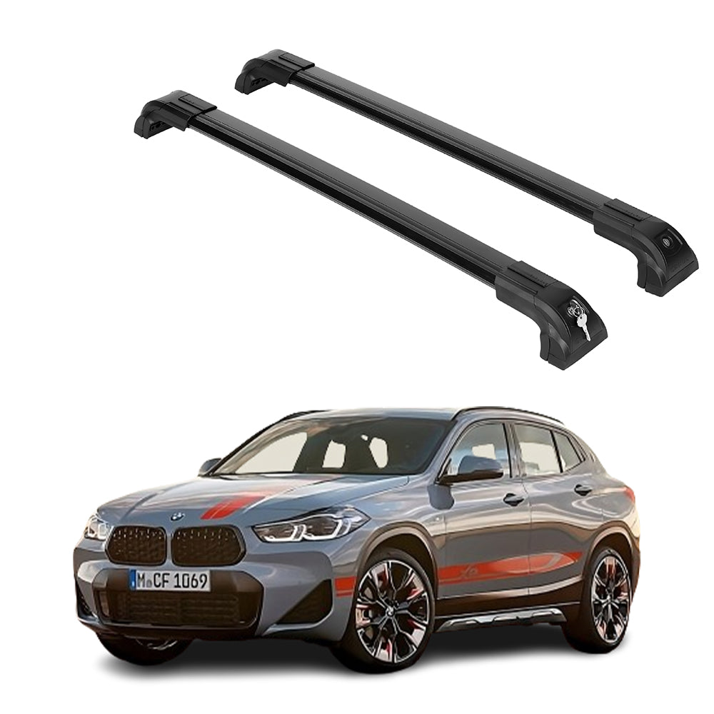 Heavy Duty 220 lbs Roof Rack Cross Bars Fits BMW X2 2018-2023 With Metal Mounts Black