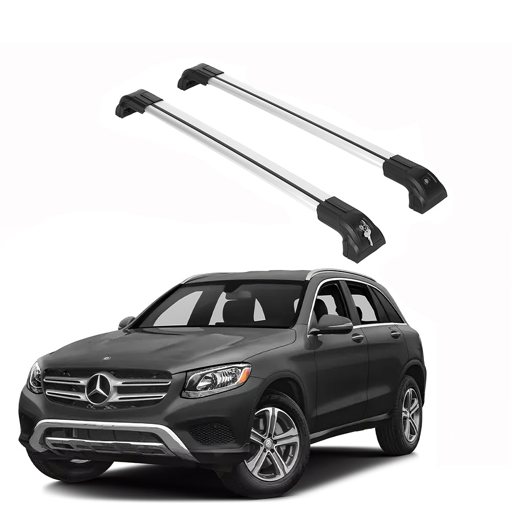 ERKUL Heavy Duty 220lbs Roof Rack Cross Bars for Mercedes Benz GLC 300 2016-2022 |Solid Metal Mounts for Rooftop Cargo Carrier Luggage Kayak | Silver