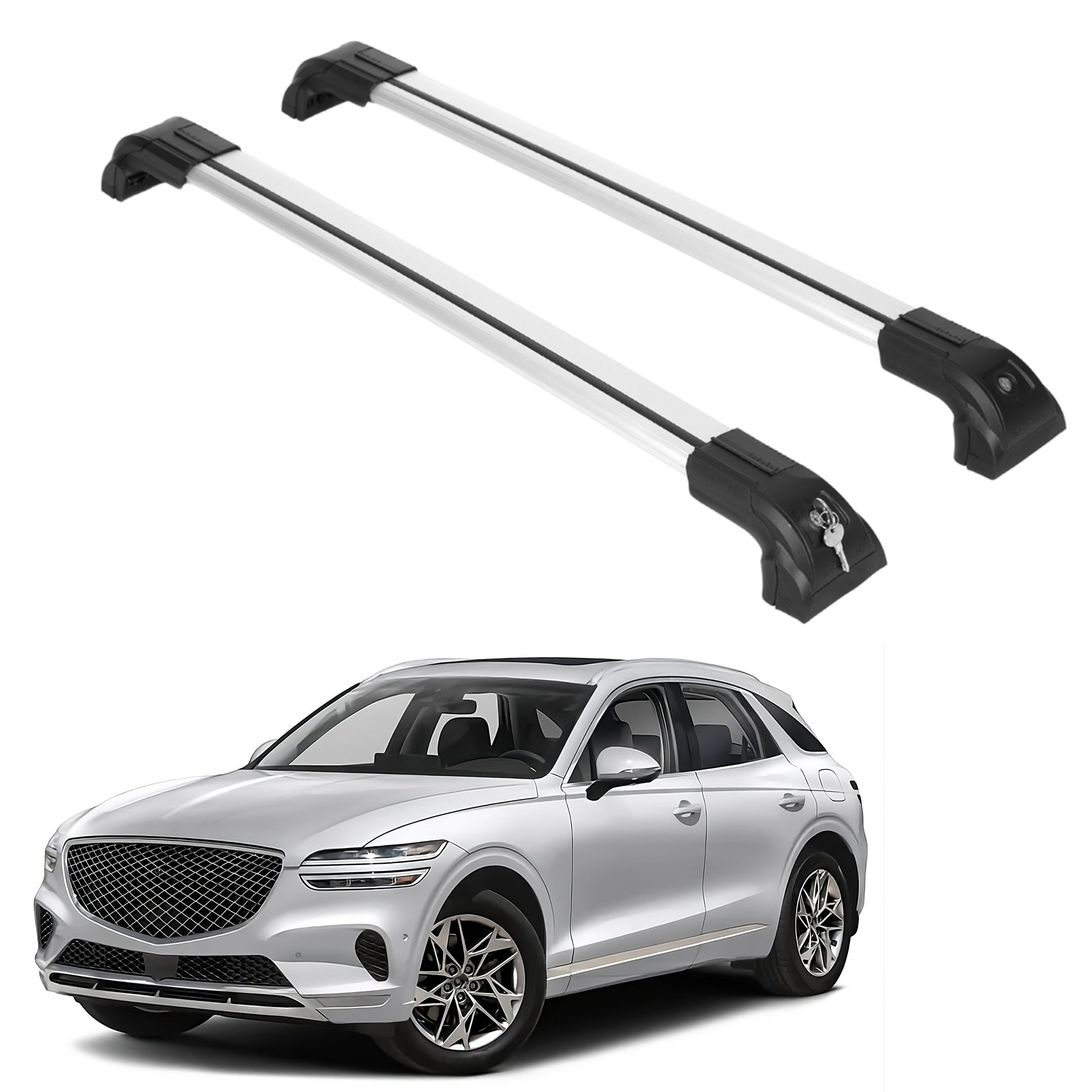 Heavy Duty 220 lbs Roof Rack Crossbars Fits Genesis GV70 2022-2025 Metal Mounts Silver