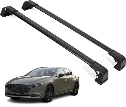 ERKUL Roof Rack Cross Bars Fits Mazda 3 2014-2025 Aluminum Lockable Black