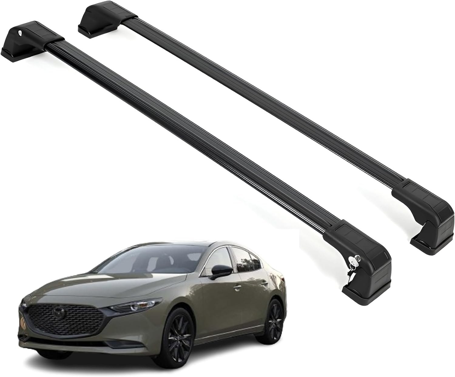 ERKUL Roof Rack Cross Bars Fits Mazda 3 2014-2025 Aluminum Lockable Black