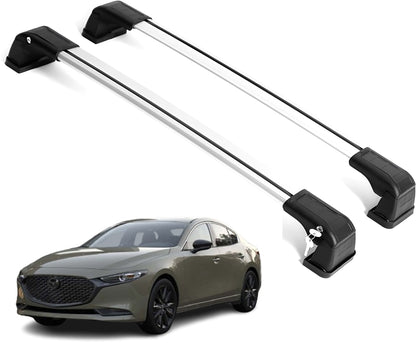 ERKUL Roof Rack Cross Bars Fits Mazda 3 2014-2025 Aluminum Lockable Silver