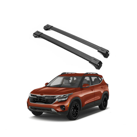 ERKUL Roof Rack Cross Bars for 2021-2024 Kia Seltos X-Line | Aluminum Crossbars with Anti-Theft Lock for Rooftop | Compatible with Raised Rails - Black