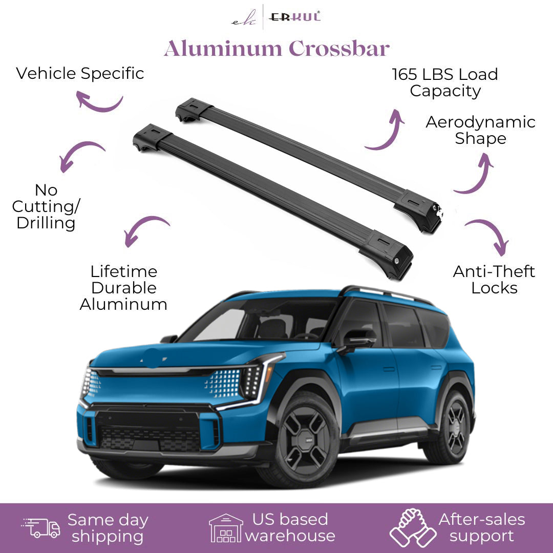 ERKUL Roof Rack Cross Bars Fits Kia EV9 2024-2025 Aluminum Lockable Black