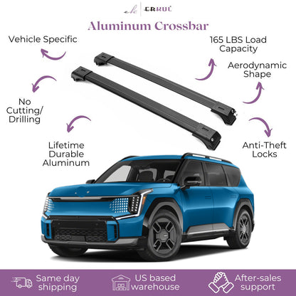 ERKUL Roof Rack Cross Bars Fits Kia EV9 2024-2025 Aluminum Lockable Black