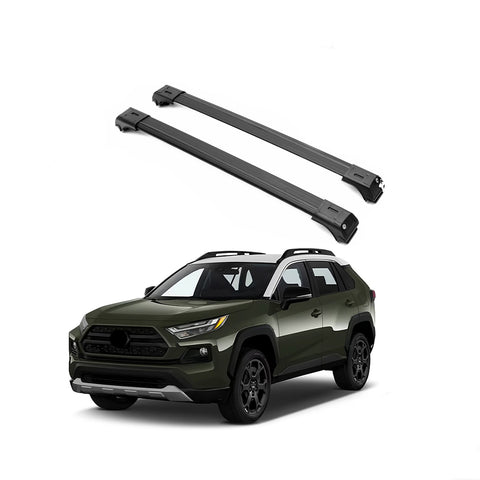 ERKUL Roof Rack Cross Bars for Totoya RAV4 2019-2024 Adventure / TRD Offroad / Hybrid Woodland | Aluminum Crossbars with Anti-Theft Lock for Rooftop | Compatible with Raised Rails - Black