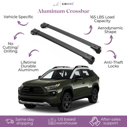 ERKUL Roof Rack Cross Bars Fits Toyota RAV4 2019-2025 Aluminum Lockable Black