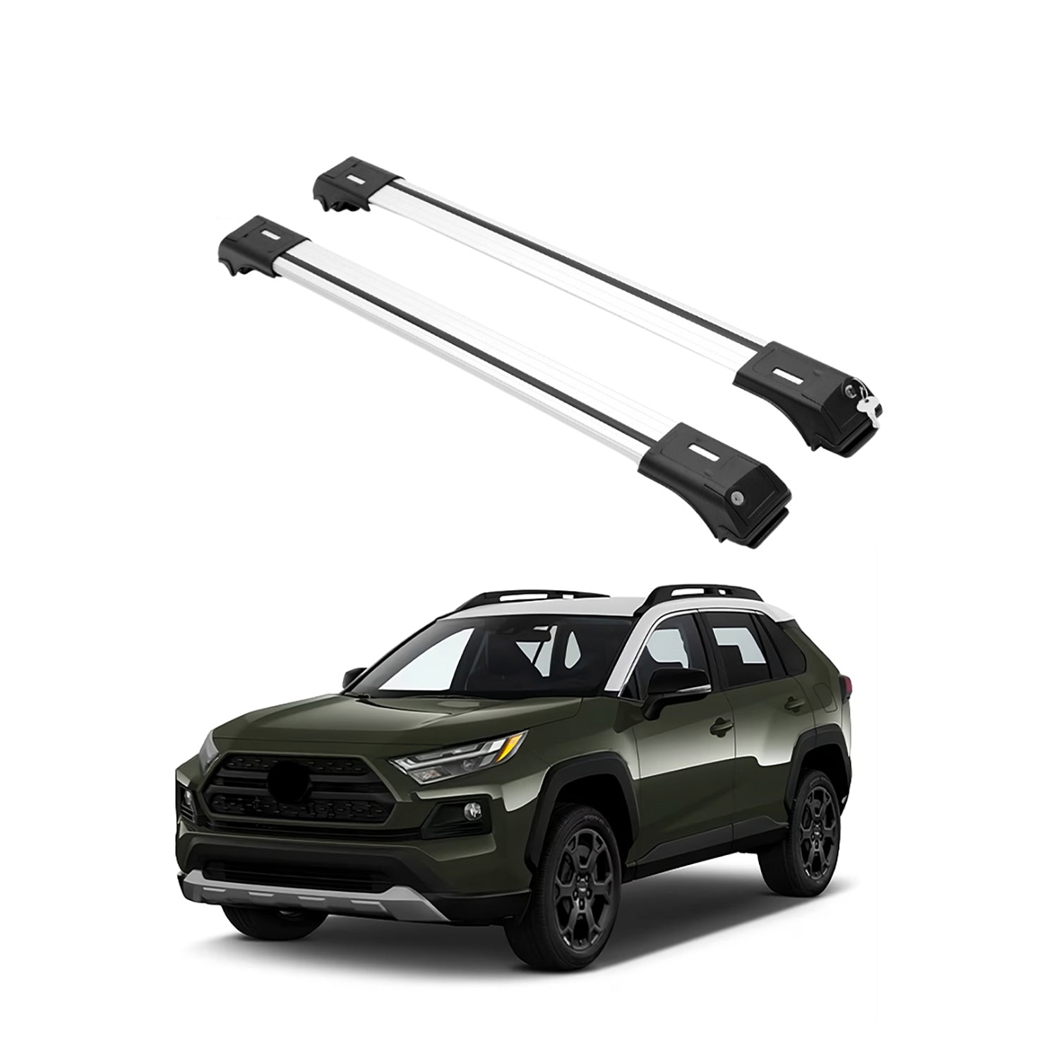 ERKUL Roof Rack Cross Bars Fits Toyota RAV4 2019-2025 Aluminum Lockable Silver