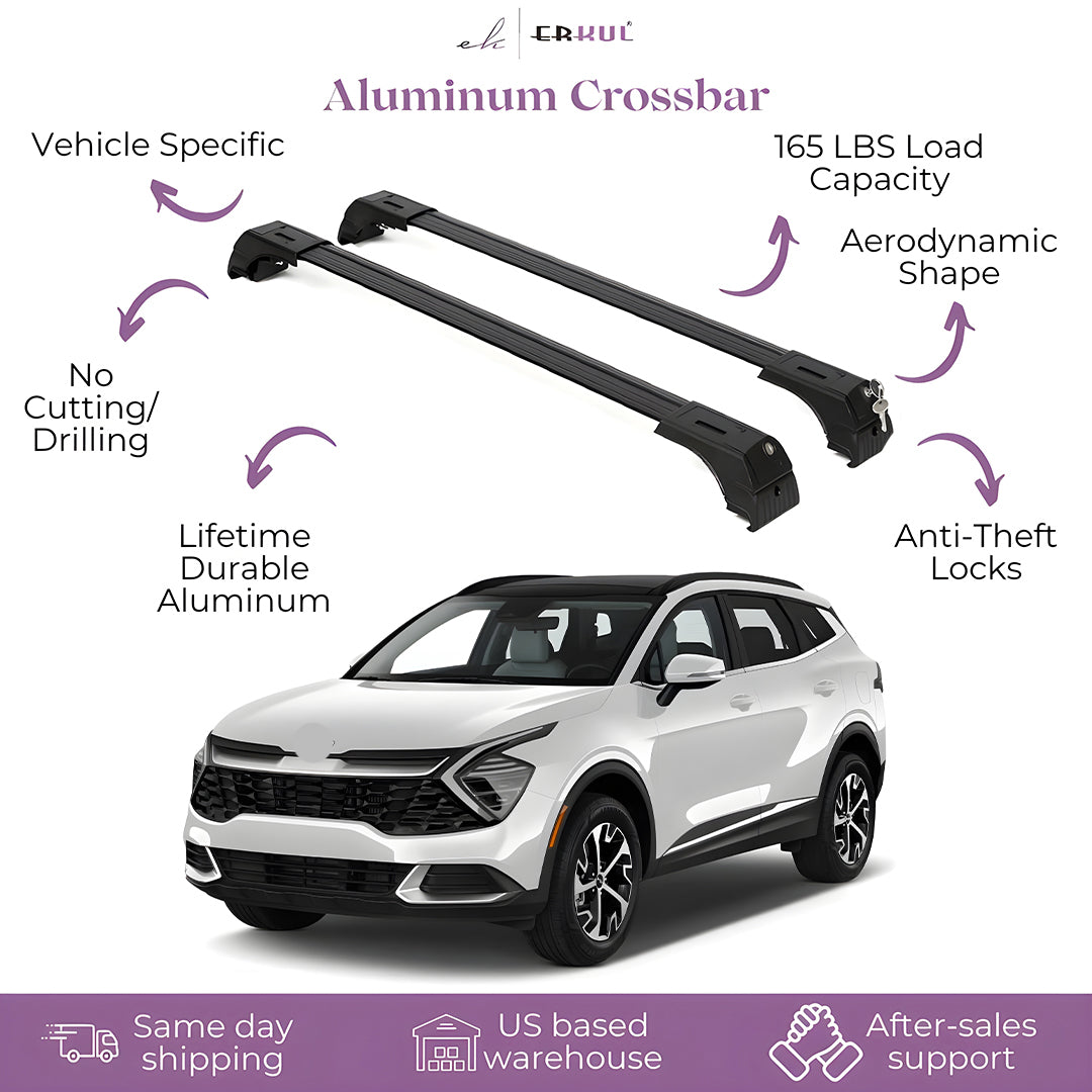 ERKUL Roof Rack Cross Bars Fits Kia Sportage 2023-2025 Aluminum Lockable Black