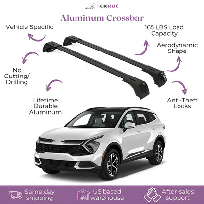 ERKUL Roof Rack Cross Bars Fits Kia Sportage 2023-2025 Aluminum Lockable Black