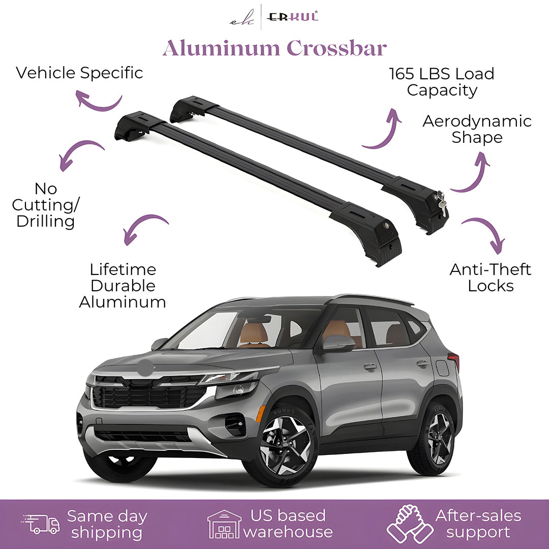 ERKUL Roof Rack Cross Bars Fits Kia Seltos 2021-2025 Aluminum Lockable Black