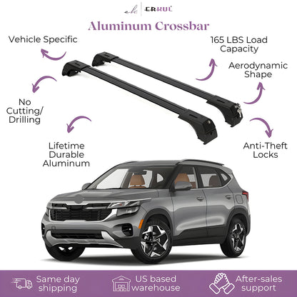 ERKUL Roof Rack Cross Bars Fits Kia Seltos 2021-2025 Aluminum Lockable Black