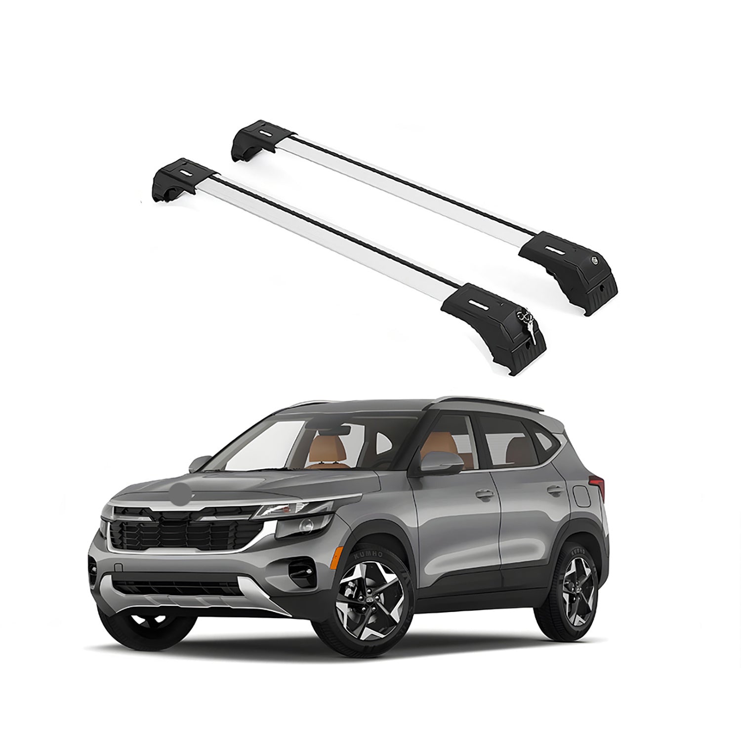 ERKUL Roof Rack Cross Bars Fits Kia Seltos 2021-2025 Aluminum Lockable Silver