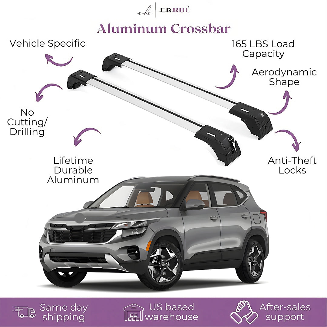 ERKUL Roof Rack Cross Bars Fits Kia Seltos 2021-2025 Aluminum Lockable Silver