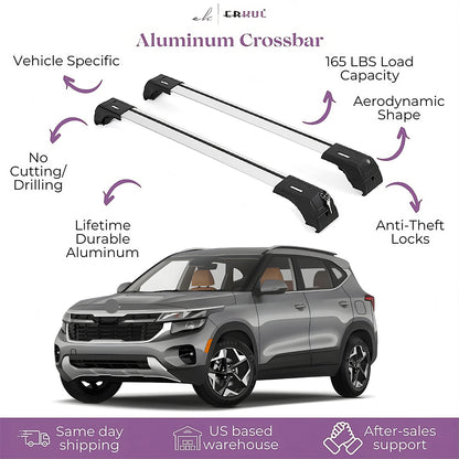 ERKUL Roof Rack Cross Bars Fits Kia Seltos 2021-2025 Aluminum Lockable Silver