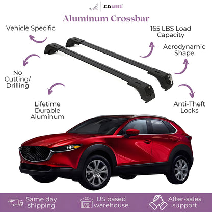 ERKUL Roof Rack Cross Bars Fits Mazda CX-30 2020-2025 Aluminum Lockable Black