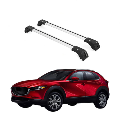 ERKUL Roof Rack Cross Bars for Mazda CX-30 2020-2024 | Aluminum Crossbars with Anti Theft Lock for Rooftop | Compatible with Flush Rails - Silver