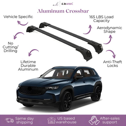 ERKUL Roof Rack Cross Bars Fits Mazda CX-50 2023-2025 Aluminum Lockable Black