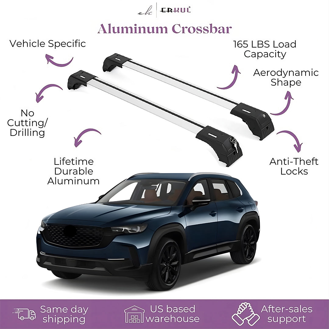 ERKUL Roof Rack Cross Bars Fits Mazda CX-50 2023-2025 Aluminum Lockable Silver
