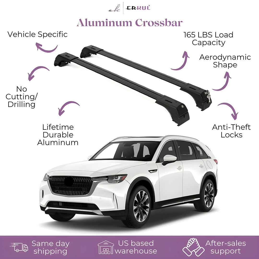 ERKUL Roof Rack Cross Bars Fits Mazda CX-90 2024-2025 Aluminum Lockable Black
