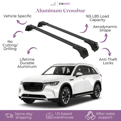 ERKUL Roof Rack Cross Bars Fits Mazda CX-90 2024-2025 Aluminum Lockable Black