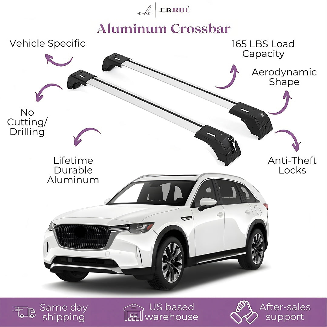 ERKUL Roof Rack Cross Bars Fits Mazda CX-90 2024-2025 Aluminum Lockable Silver