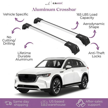 ERKUL Roof Rack Cross Bars Fits Mazda CX-90 2024-2025 Aluminum Lockable Silver