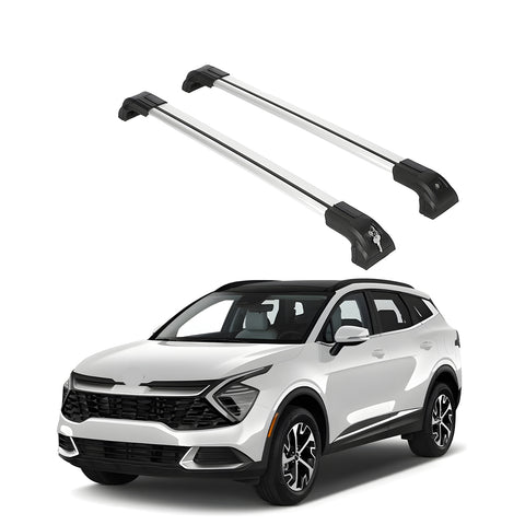 ERKUL Heavy Duty 220lb Roof Rack Cross Bars for Kia Sportage 2023-2024 | Solid Metal Mounts | Aluminum Crossbars with Anti Theft Lock for Rooftop - Compatible with Flush Rails - Silver