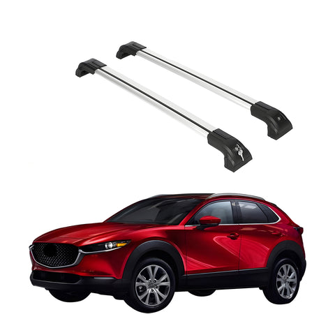 ERKUL Heavy Duty 220lb Roof Rack Cross Bars for Mazda CX-30 2020-2024 | Solid Metal Mounts | Aluminum Crossbars with Anti Theft Lock for Rooftop - Compatible with Flush Rails - Silver