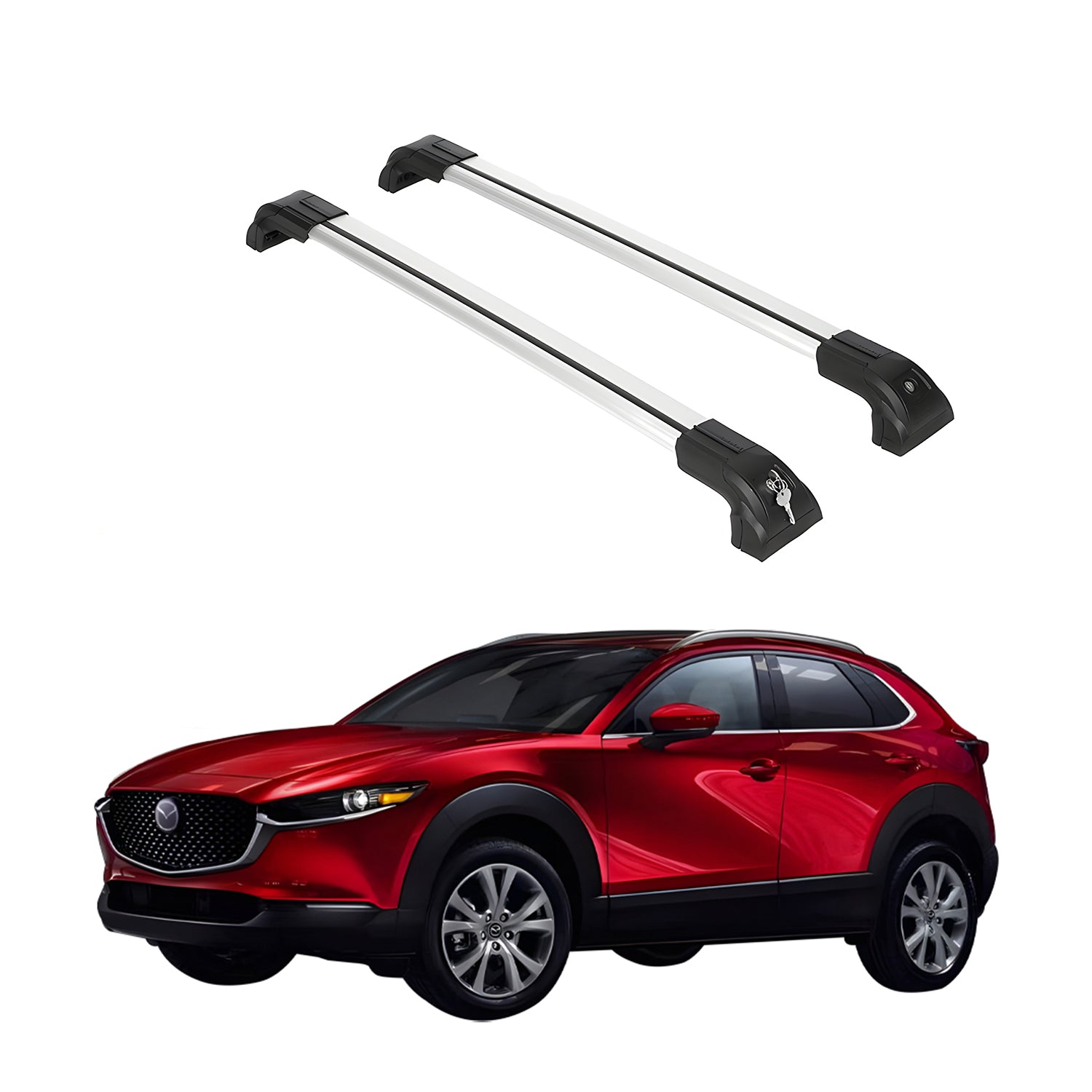 Heavy Duty 220 lbs Roof Rack Crossbars Fits Mazda CX-30 2020-2025 With Metal Mounts Silver