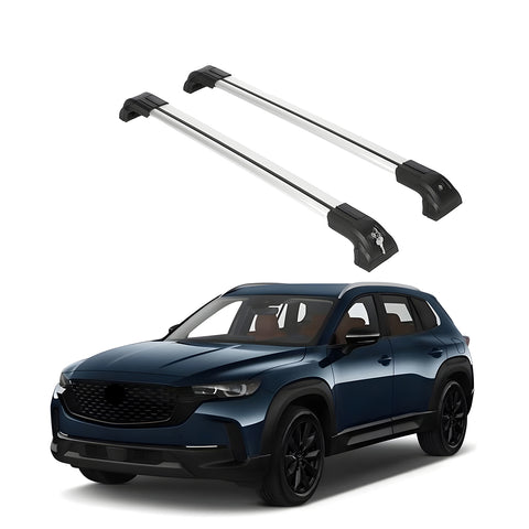 ERKUL Heavy Duty 220lb Roof Rack Cross Bars for Mazda CX-50 2023-2024 | Solid Metal Mounts | Aluminum Crossbars with Anti Theft Lock for Rooftop - Compatible with Flush Rails - Silver