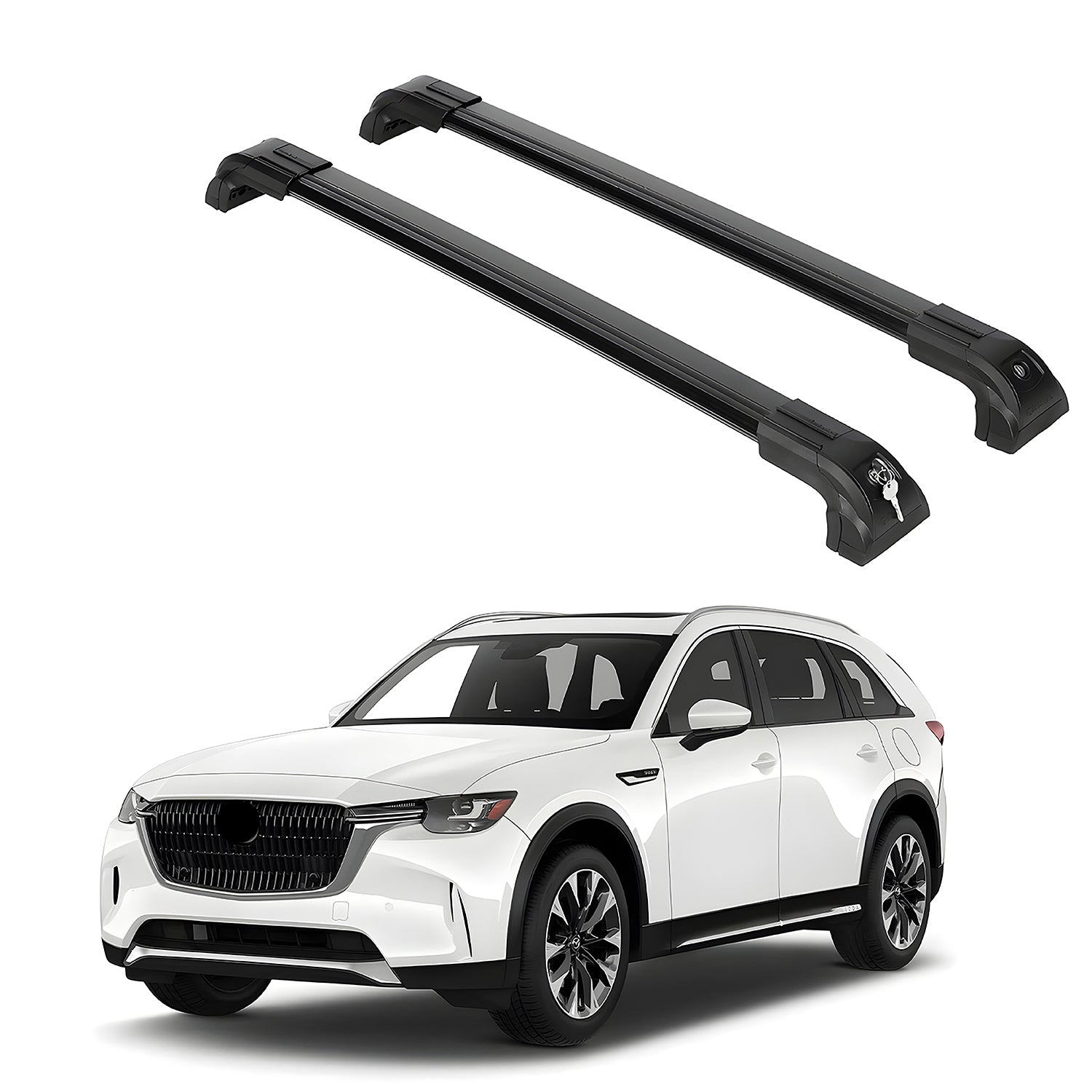 Heavy Duty Roof Rack Crossbars Fits Mazda CX-90 2024-2025 for Flush Rails Black