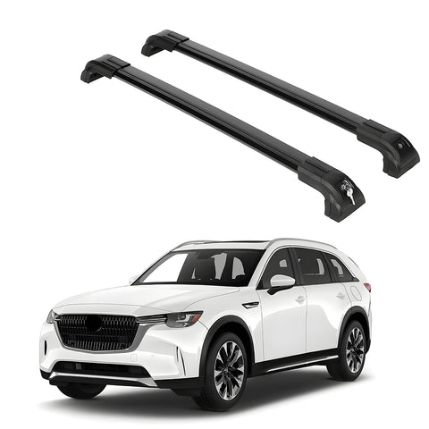 ERKUL Heavy Duty 220lb Roof Rack Cross Bars for Mazda CX-90 2024 | Solid Metal Mounts | Aluminum Crossbars with Anti Theft Lock for Rooftop - Compatible with Flush Rails - Black