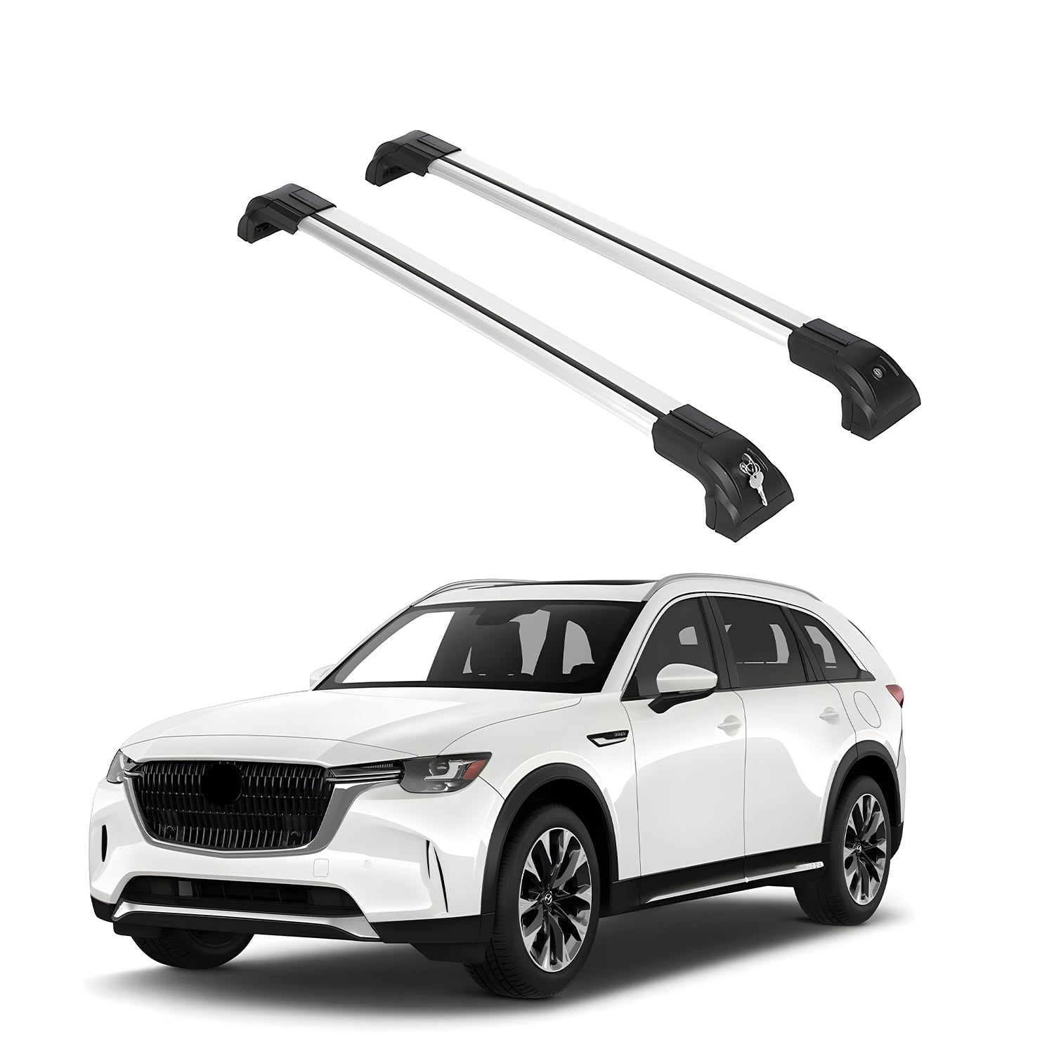 Heavy Duty Roof Rack Crossbars Fits Mazda CX-90 2024-2025 for Flush Rails Silver