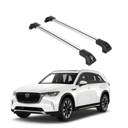 Heavy Duty 220 lbs Roof Rack Crossbars Fits Mazda CX-90 2024-2025 With Metal Mounts Silver
