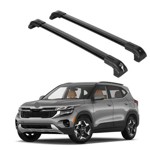 ERKUL Heavy Duty 220lb Roof Rack Cross Bars for 2021-2024 Kia Seltos S / SX / EX | Solid Metal Mounts | Aluminum Crossbars with Anti Theft Lock for Rooftop - Compatible with Flush Rails - Black
