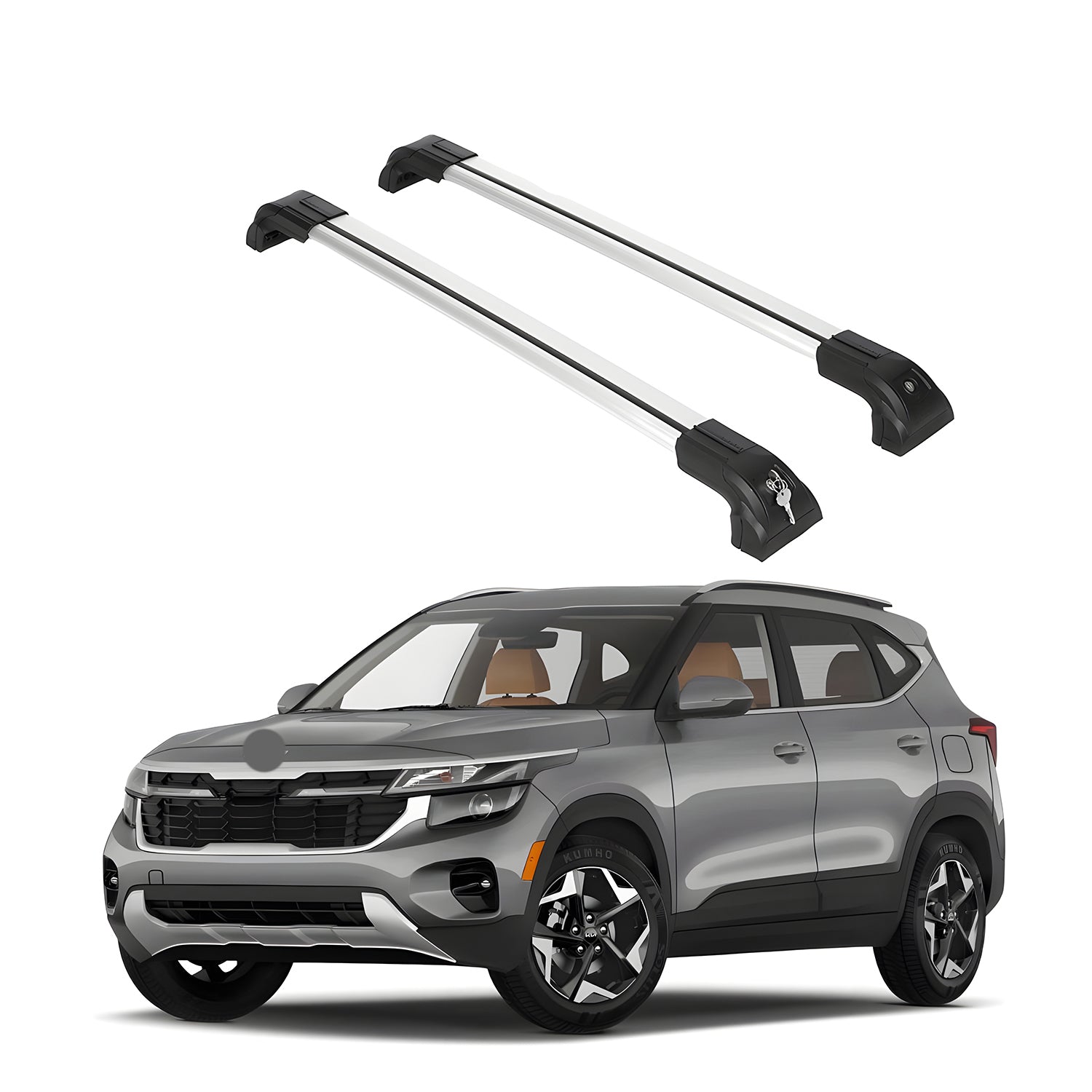 Heavy Duty Roof Rack Crossbars Fits Kia Seltos 2021-2025 for Flush Rails Silver