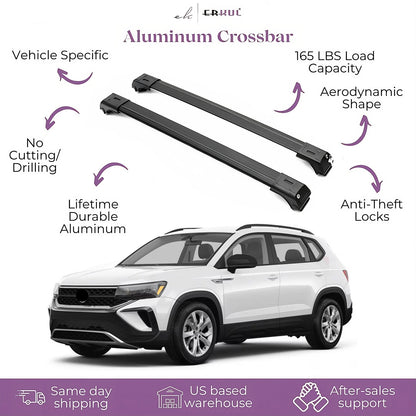 ERKUL Roof Rack Cross Bars Fit Volkswagen Taos 2022-2024 Aluminum Lockable Black