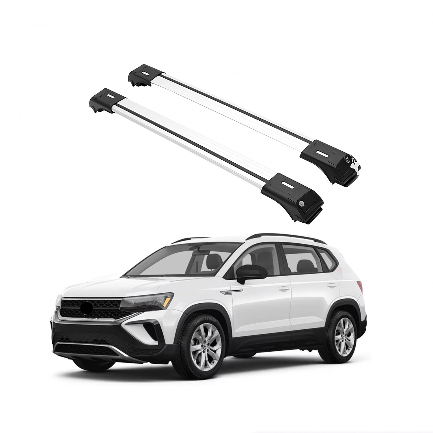 ERKUL Roof Rack Cross Bars for VW Volkswagen 2022-2024 | Aluminum Crossbars with Anti-Theft Lock for RooftopFor Raised Rails - Silver