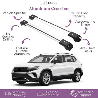 ERKUL Roof Rack Cross Bar Fit Volkswagen Taos 2022-2024 Aluminum Lockable Silver