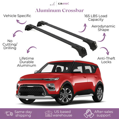 ERKUL Roof Rack Cross Bars Fits Kia Soul 2014-2019 Aluminum Lockable Black